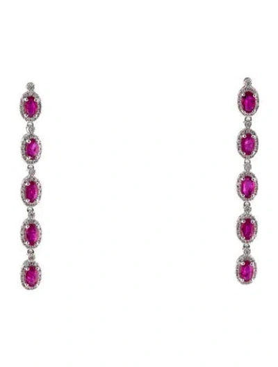 Pre-owned Earrings 14k 2.96ctw Ruby & Diamond Drop  In Multi