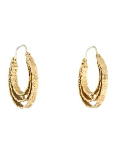 Pre-owned Earrings 14k 3 Row Etched Hoop  In Multi