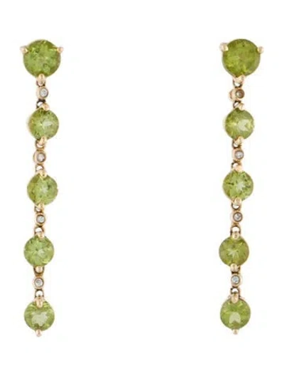 Pre-owned Earrings 14k 3.00ctw Peridot & Diamond Drop  In Multi