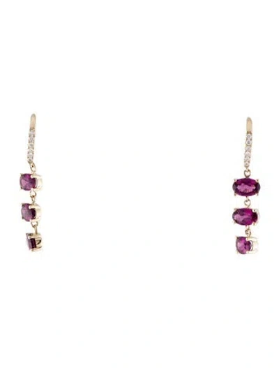 Pre-owned Earrings 14k 3.02ctw Rhodolite & Diamond Drop  In Multi