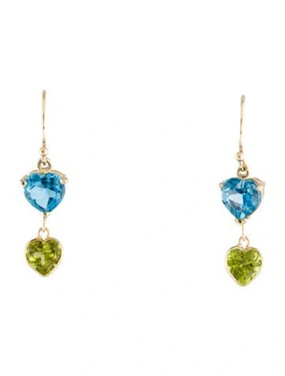 Pre-owned Earrings 14k 3.02ctw Topaz & Peridot Drop  In Multi