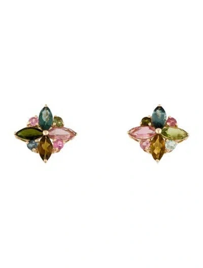 Pre-owned Earrings 14k 3.02ctw Tourmaline Stud  In Multi