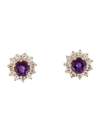 Pre-owned Earrings 14k 3.04ctw Amethyst & 1.54ctw Diamond Earclips In Multi