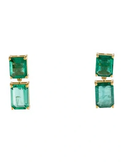 Pre-owned Earrings 14k 3.04ctw Emerald Double Drop  In Multi