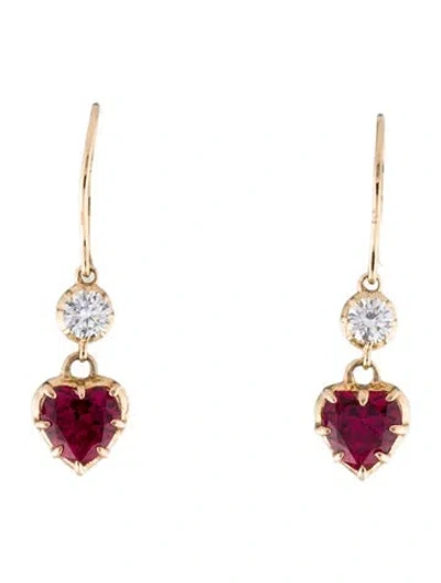 Pre-owned Earrings 14k 3.08ctw Synthetic Ruby & Lab-grown Diamond Drop  In Multi