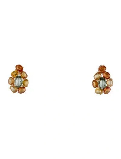 Pre-owned Earrings 14k 3.09ctw Sapphire Drop  In Multi