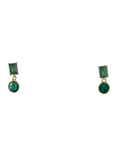 Pre-owned Earrings 14k 3.27ctw Emerald Drop  In Multi