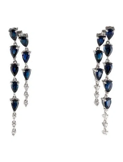 Pre-owned Earrings 14k 3.31ctw Sapphire & Diamond Drop  In Multi