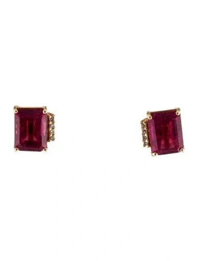 Pre-owned Earrings 14k 3.43ctw Tourmaline & Diamond Stud  In Multi