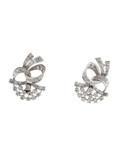 Pre-owned Earrings 14k 3.48ctw Diamond Floral Earclips In Multi