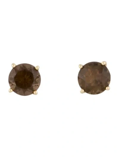 Pre-owned Earrings 14k 3.56ctw Smoky Quartz Stud  In Multi