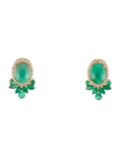 Pre-owned Earrings 14k 3.69ctw Emerald & Sapphire Drop  In Multi