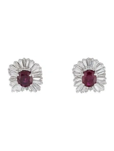 Pre-owned Earrings 14k 3.75ctw Unheated Thai Ruby & 1.69ctw Diamond Earclips In Multi