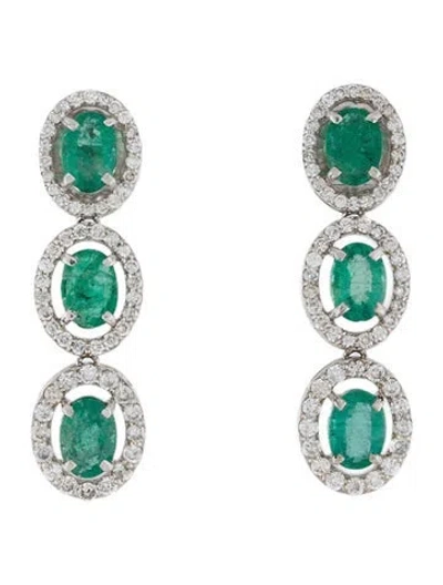 Pre-owned Earrings 14k 3.82ctw Emerald & Diamond Drop  In Multi