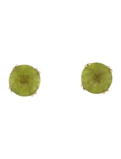 Pre-owned Earrings 14k 3.82ctw Peridot Solitaire Stud  In Multi