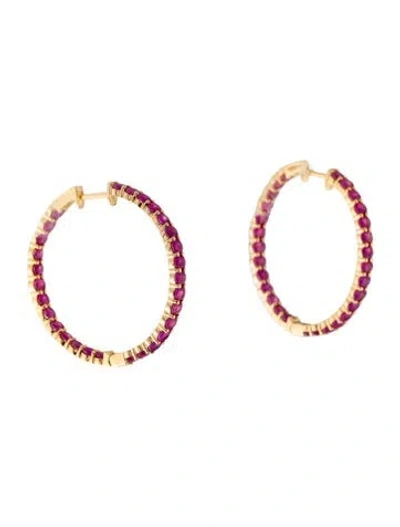 Pre-owned Earrings 14k 3.94ctw Ruby Inside Hoop  In Multi