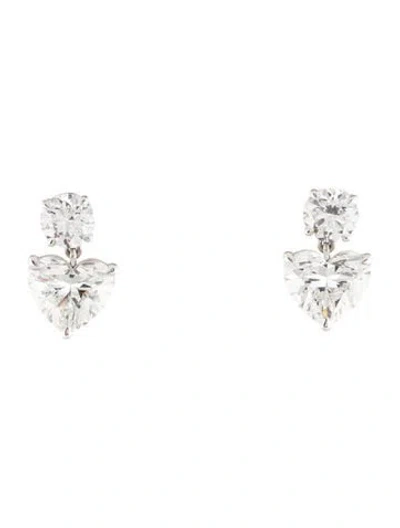 Pre-owned Earrings 14k 4.02ctw Lab-grown Diamond Heart Drop Stud  In Multi