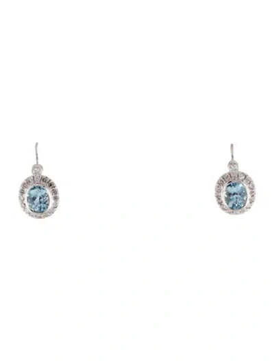 Pre-owned Earrings 14k 4.06ctw Aquamarine & Diamond Drop  In Multi
