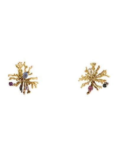Pre-owned Earrings 14k 4.06ctw Sapphire & Spinel Coral Motif Clip-on  In Multi