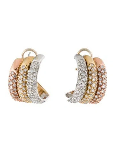 Pre-owned Earrings 14k 4.11ctw Diamond Tri-tone Earclip Hoop  In Multi