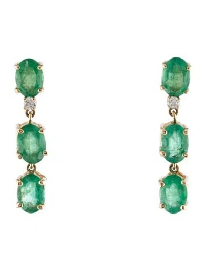 Pre-owned Earrings 14k 4.14ctw Emerald & Diamond Drop  In Multi