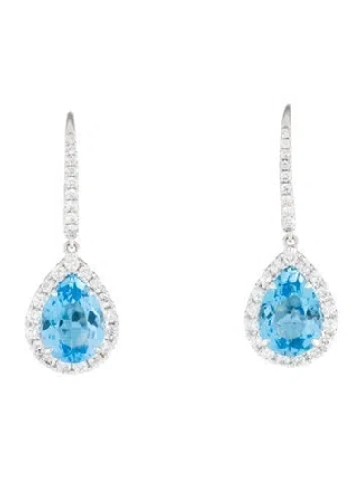Pre-owned Earrings 14k 4.30cts Topaz & Diamond Drop  In Multi