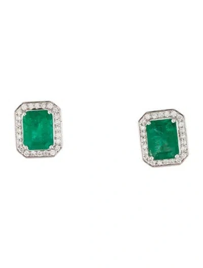 Pre-owned Earrings 14k 4.76ctw Emerald & Diamond Stud  In Multi