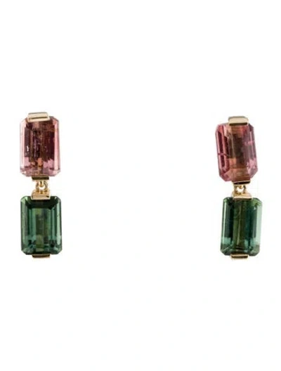 Pre-owned Earrings 14k 4.80ctwtourmaline Drop  In Multi