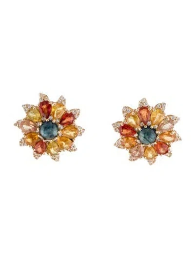 Pre-owned Earrings 14k 4.84ctw Sapphire Stud  In Multi