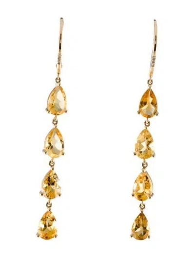 Pre-owned Earrings 14k 5.10ctw Citrine & Diamond Drop  In Multi