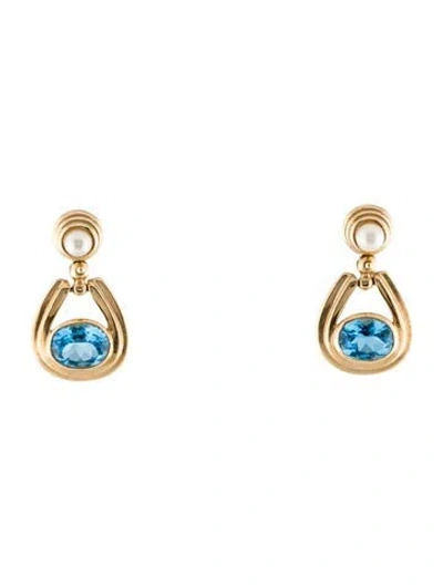 Pre-owned Earrings 14k 5.12ctw Topaz & Pearl Drop  In Multi