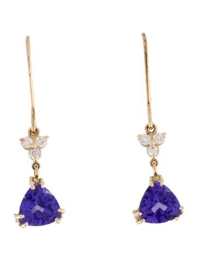 Pre-owned Earrings 14k 5.28ctw Tanzanite & Diamond Drop  In Multi