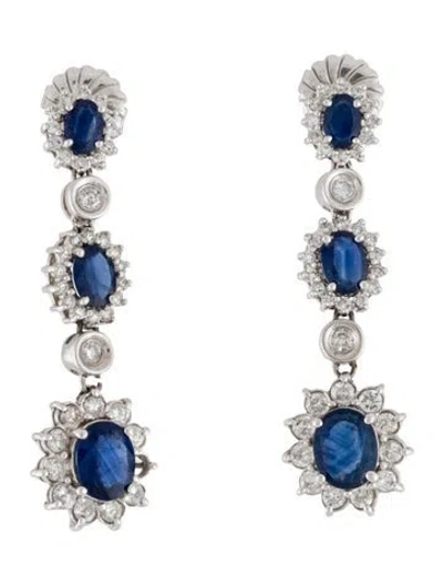 Pre-owned Earrings 14k 5.38ctw Sapphire & Diamond Starburst Drop  In Multi