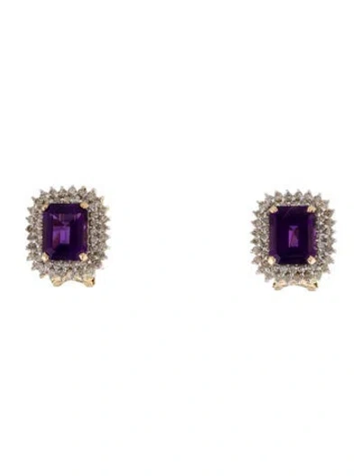 Pre-owned Earrings 14k 5.52ctw Amethyst & 1.04ctw Diamond Earclips In Multi