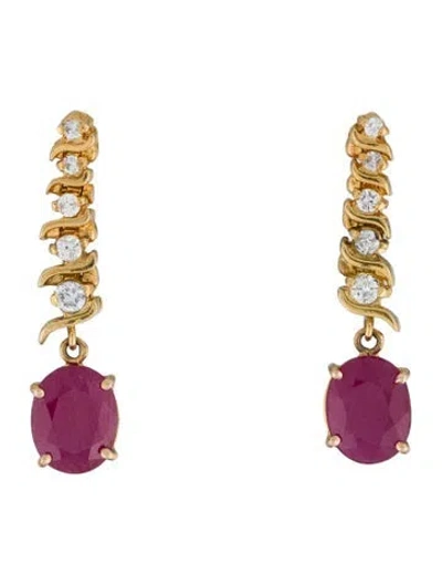Pre-owned Earrings 14k 5.56ctw Mozambique Ruby & Diamond Drop  In Multi