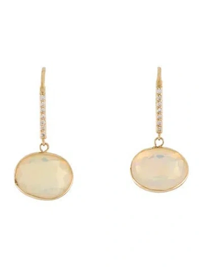 Pre-owned Earrings 14k 5.58ct Opal & Diamond Drop  In Multi