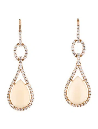 Pre-owned Earrings 14k 5.76ctw Chalcedony & Diamond Drop  In Multi