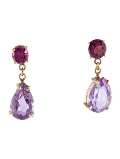 Pre-owned Earrings 14k 5.84ctw Amethyst & Rhodolite Drop  In Multi