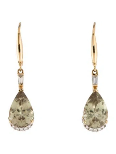 Pre-owned Earrings 14k 6.10ctw Color-change Diaspore & Diamond Drop  In Gold