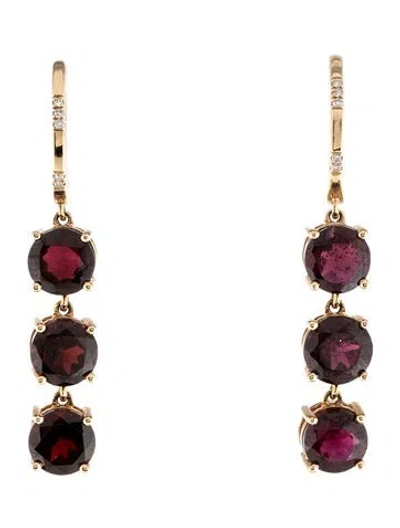 Pre-owned Earrings 14k 6.13ctw Garnet & Diamond Drop  In Multi