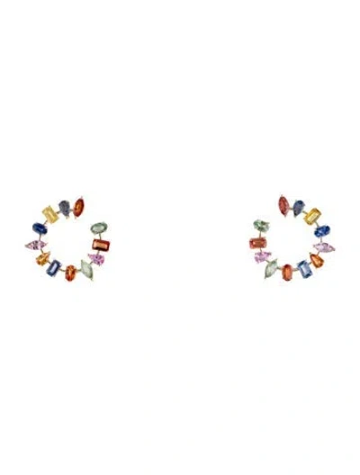 Pre-owned Earrings 14k 6.42ctw Sapphire Drop  In Multi