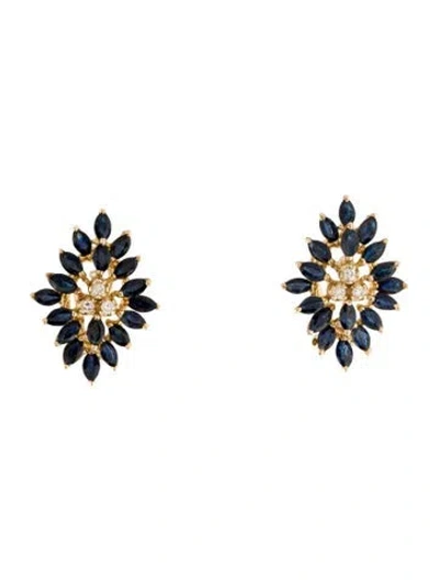 Pre-owned Earrings 14k 6.62ctw Sapphire & Diamond Earclip  In Multi