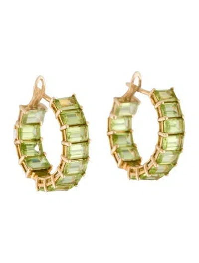 Pre-owned Earrings 14k 6.72ctw Peridot Hoop  In Multi