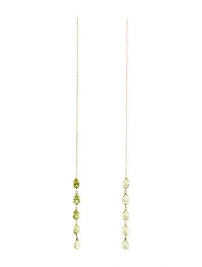 Pre-owned Earrings 14k 6.90ctw Peridot Threader Drop  In Multi