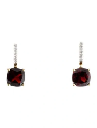 Pre-owned Earrings 14k 7.03ctw Garnet & Diamond Drop  In Multi