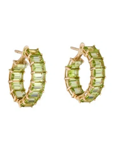 Pre-owned Earrings 14k 7.50ctw Peridot Hoop  In Multi