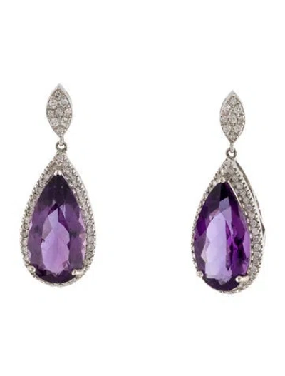 Pre-owned Earrings 14k 8.40ct Amethyst & Diamond Drop  In Multi