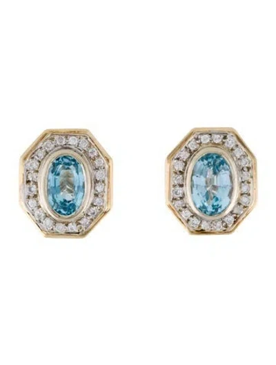 Pre-owned Earrings 14k 8.92ct Topaz & Diamond Earclips In Multi