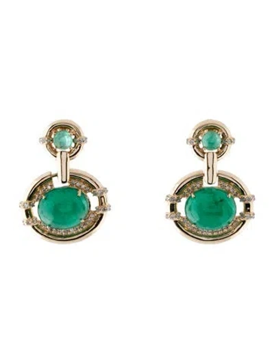 Pre-owned Earrings 14k 9.34ctw Emerald & Diamond Drop  In Multi