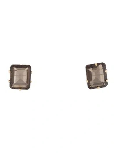 Pre-owned Earrings 14k 9.68ctw Smoky Quartz Stud  In Multi